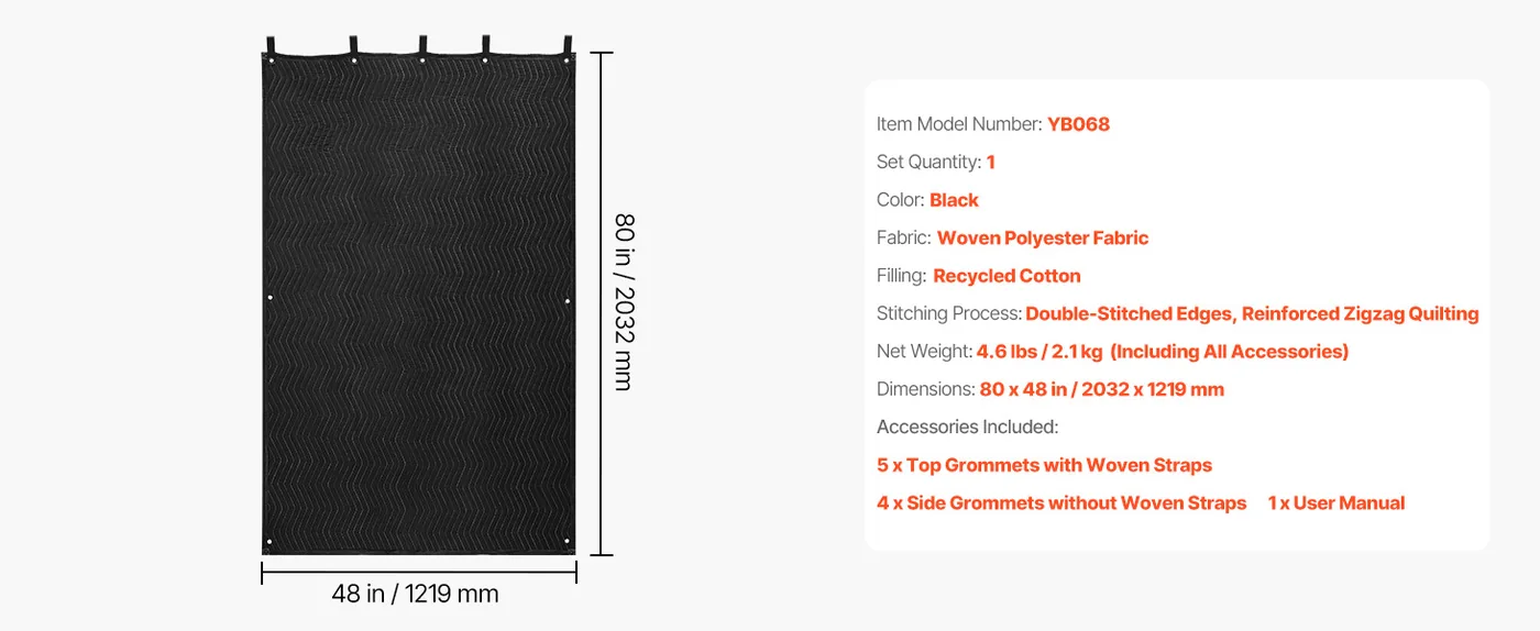 VEVOR Sound Dampening Blankets 48x80 inch 1pcs 55lbs/dz feature 5