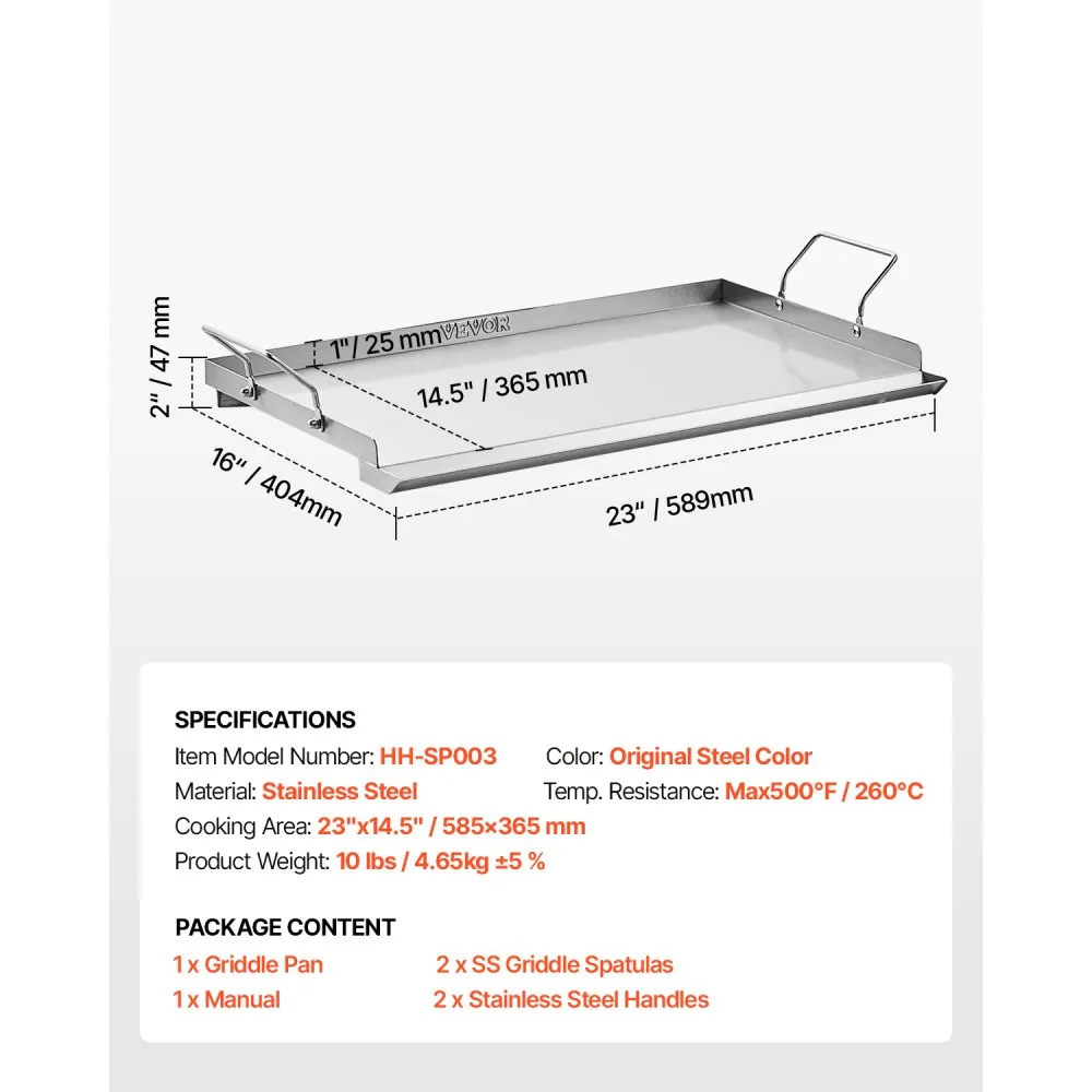 VEVOR Stainless Steel Griddle 23*16 inch Single-layer Stainl product image 7
