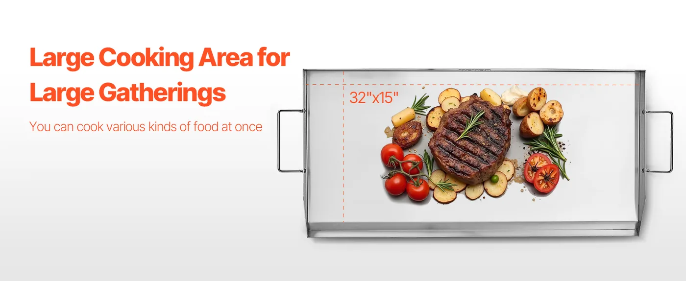 VEVOR Stainless Steel Griddle 32*17 inch Single-layer Stainl Cooking Area