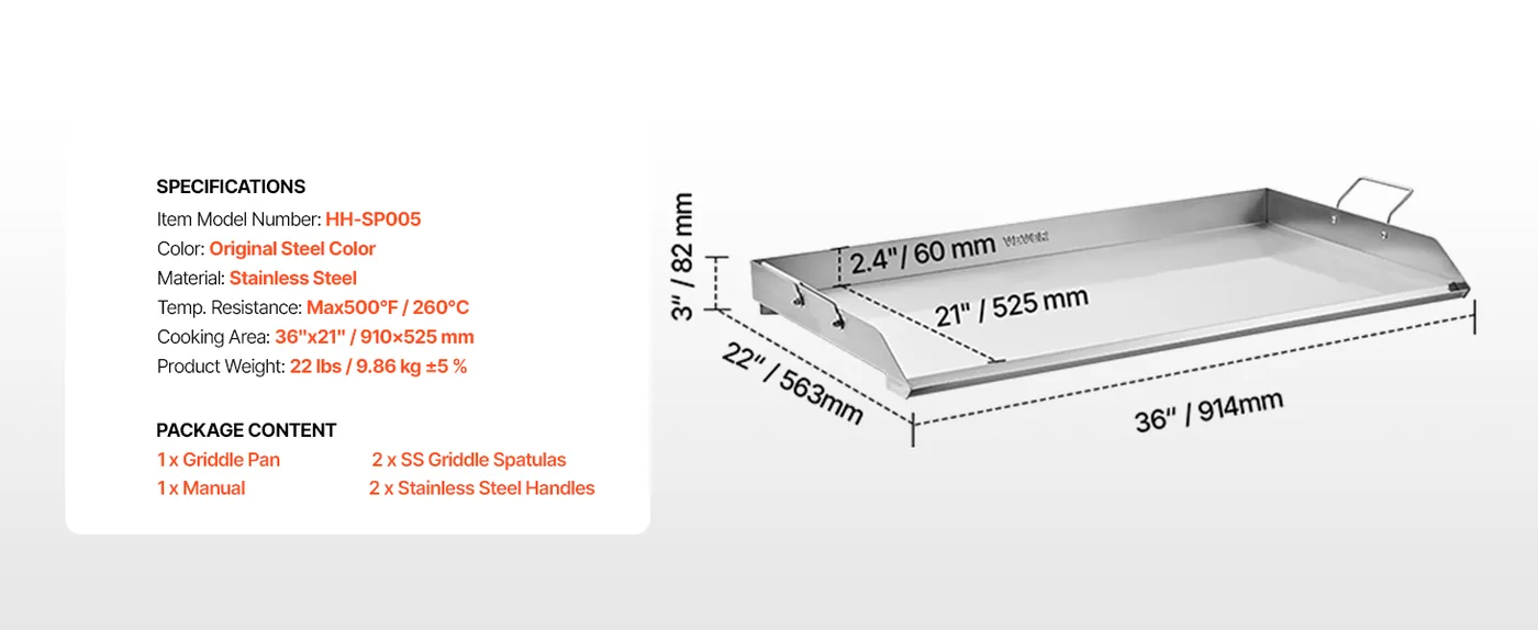 VEVOR Stainless Steel Griddle 36*22 inch Single-layer Stainl feature 1
