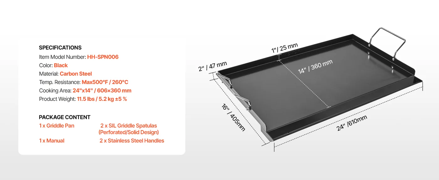 VEVOR Carbon Steel Griddle 24*16 inch Single-layer Carbon St feature 1