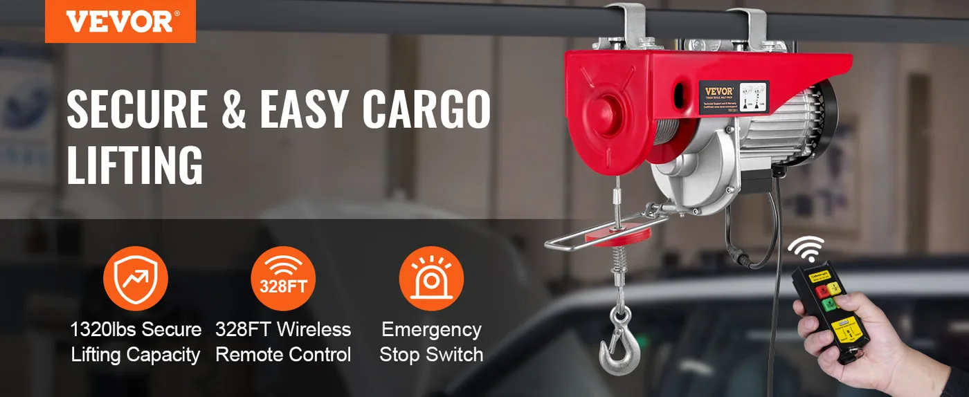 VEVOR Electric Hoist 1320 lbs Wireless 5.2 ft overview