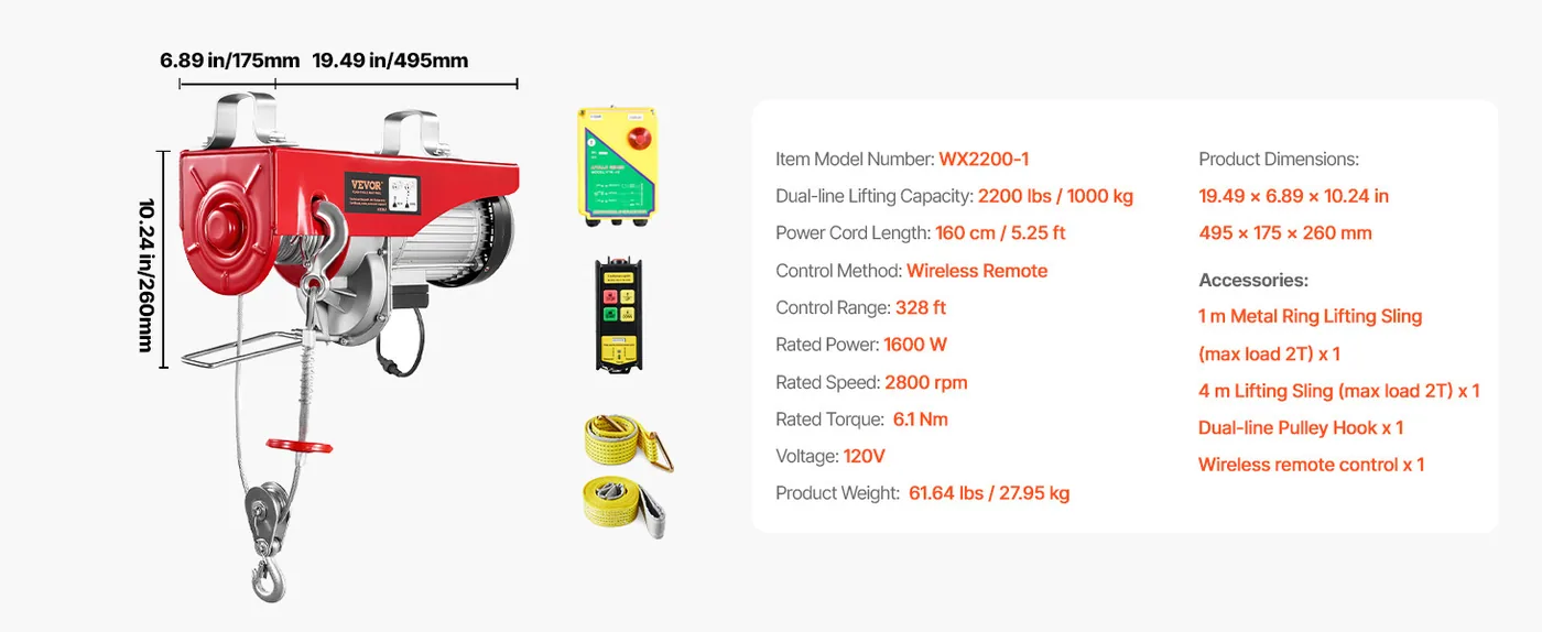 VEVOR 2200 lbs Wireless Attic Lift 5.2 ft feature 1