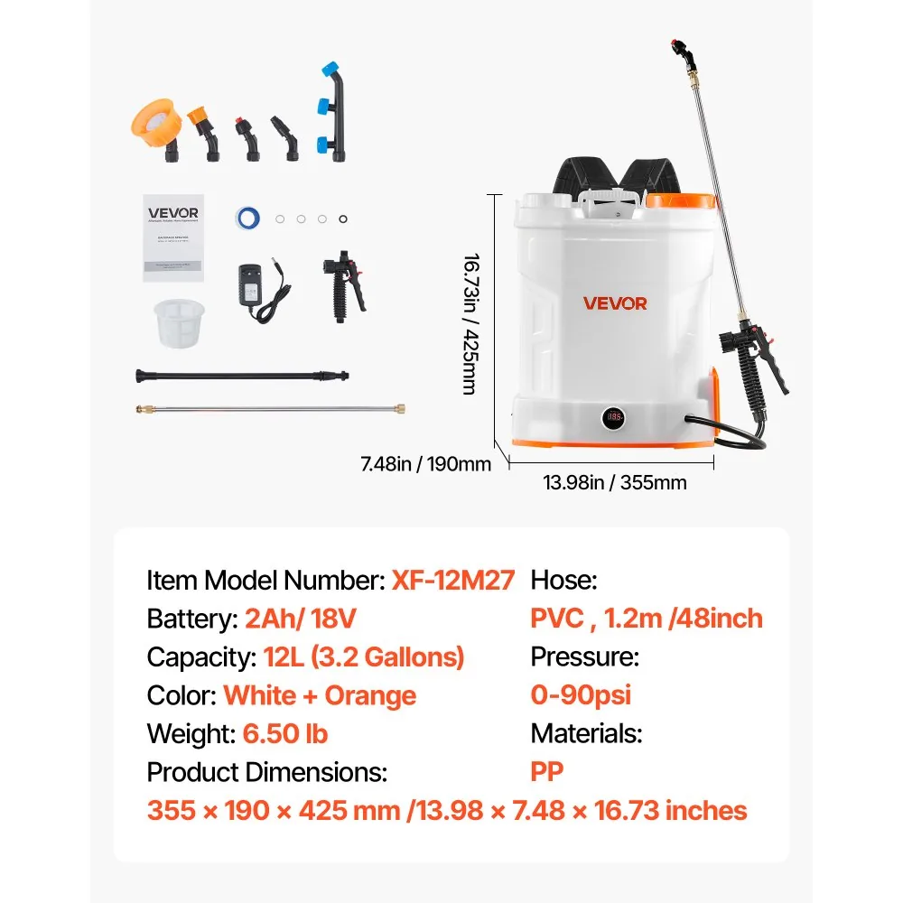 VEVOR backpack sprayer package contents