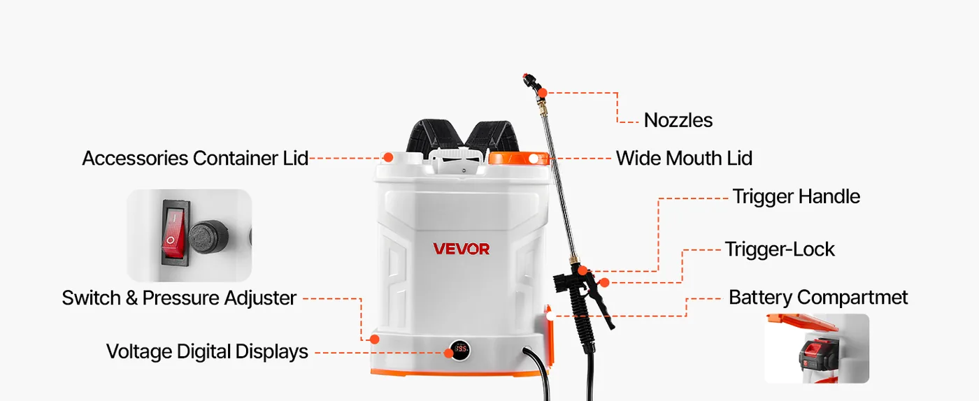 VEVOR 3.2 Gal Battery Backpack Sprayer 0-90 PSI Wide-mouth Design