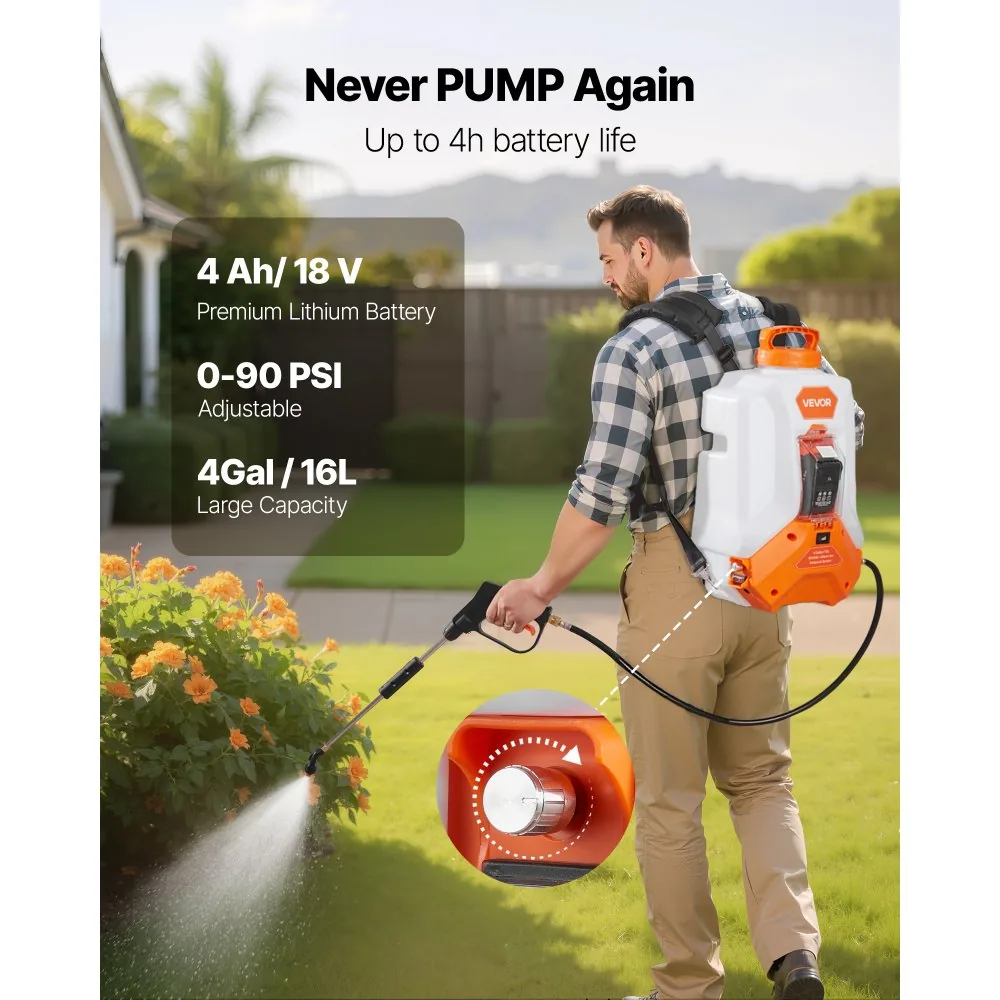 VEVOR 4 Gallon Battery Backpack Sprayer 0-90 PSI in use