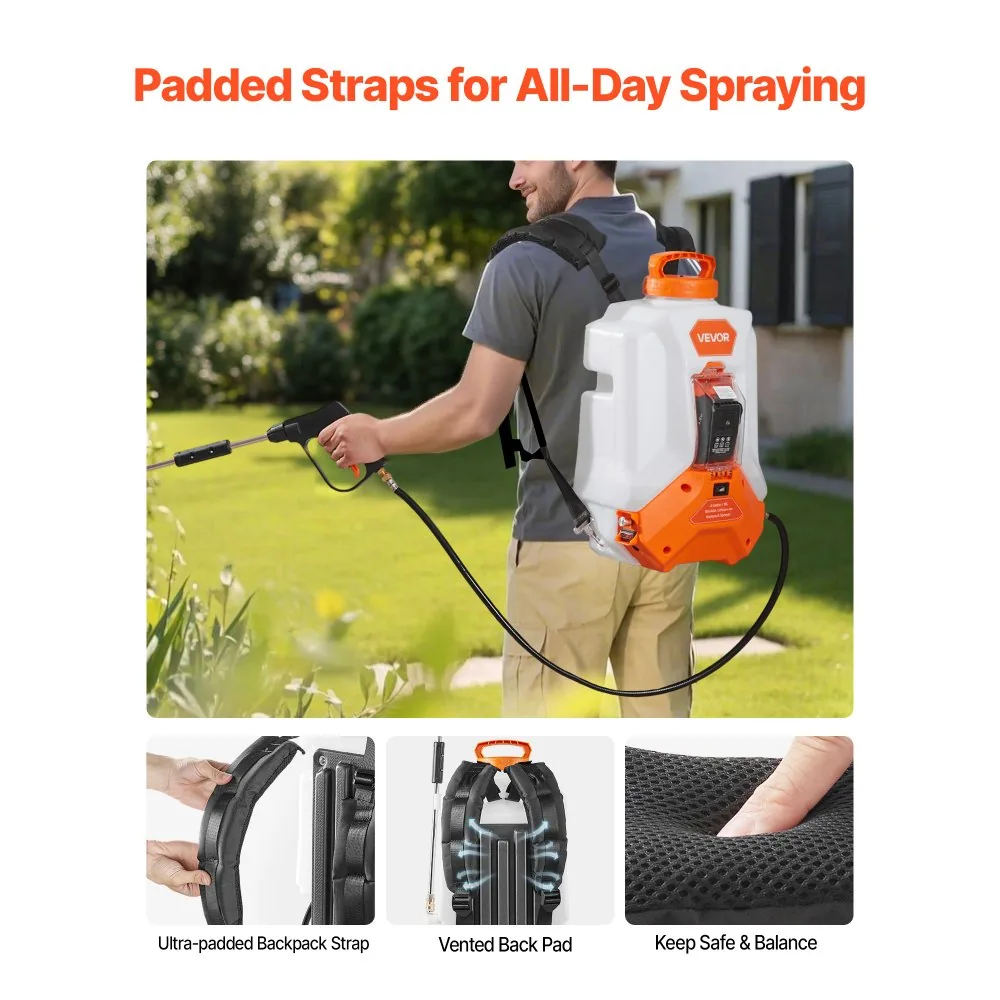 VEVOR 4 Gallon Battery Backpack Sprayer 0-90 PSI dimensions