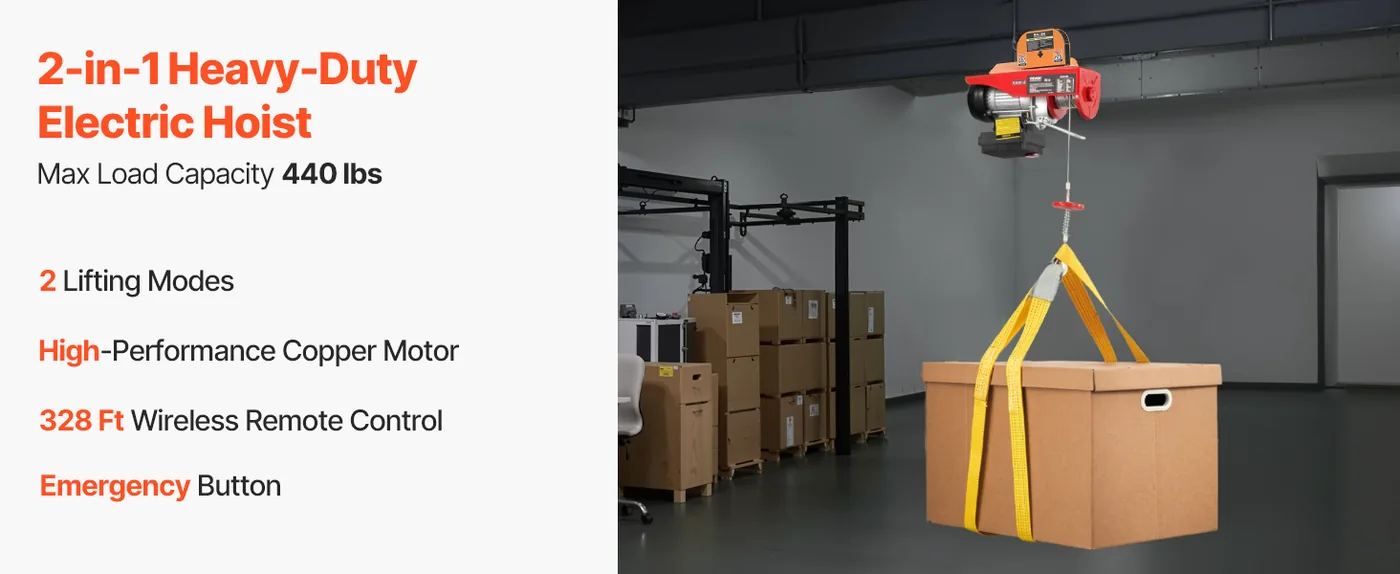 VEVOR Wireless Electric Hoist 440 lbs 5.2 ft overview