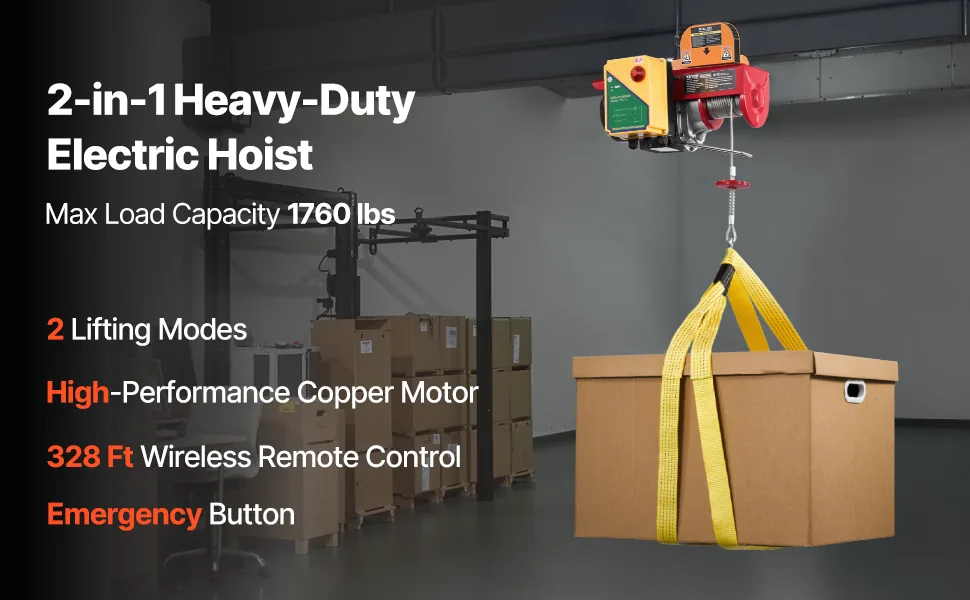 VEVOR Electric Hoist 1760 lbs Wireless 5.2 ft overview