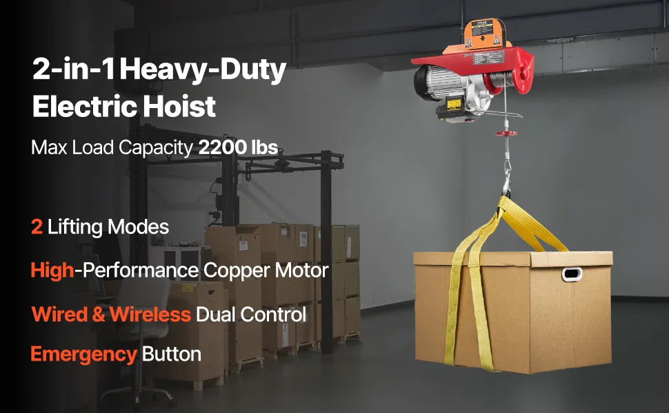 VEVOR Electric Hoist 2200 lbs Wired/Wireless 5.2 ft overview