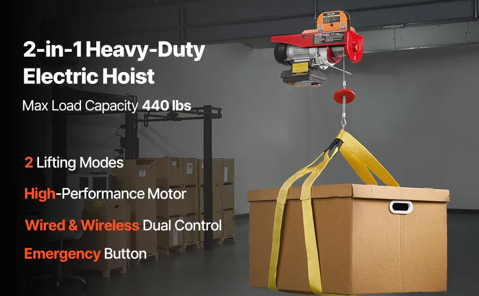 VEVOR Electric Hoist 440 lbs Wired/Wireless 5.2 ft overview