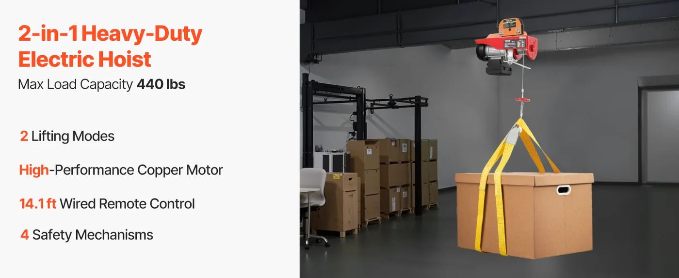 VEVOR Electric Hoist 440 lbs Wired 5.2 ft overview