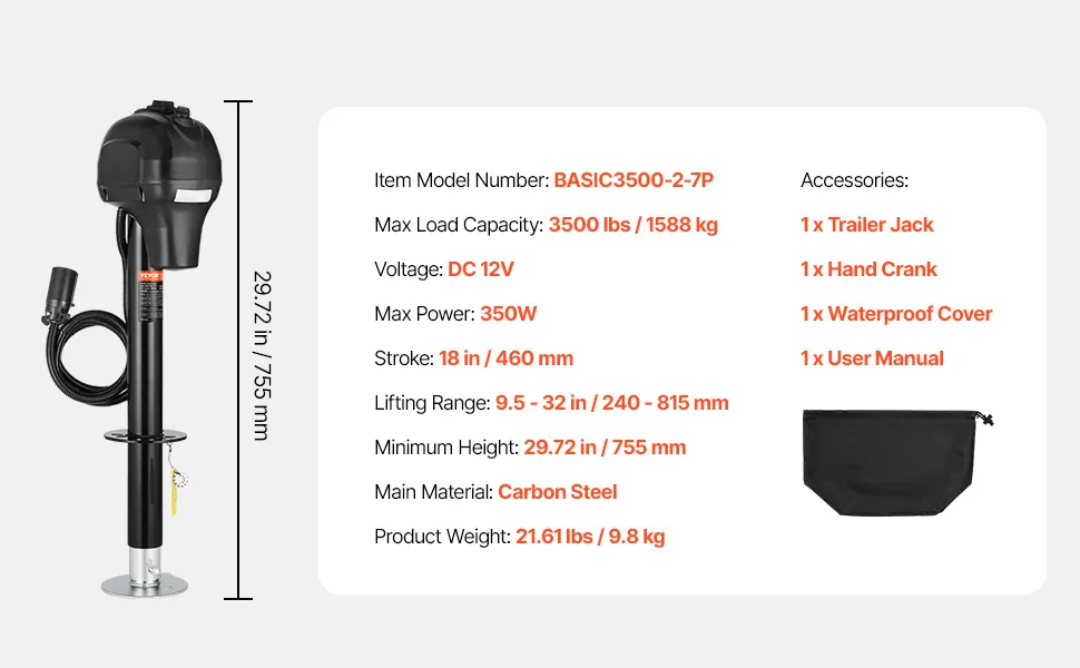 VEVOR Electric Trailer Jack 3500lbs feature 5