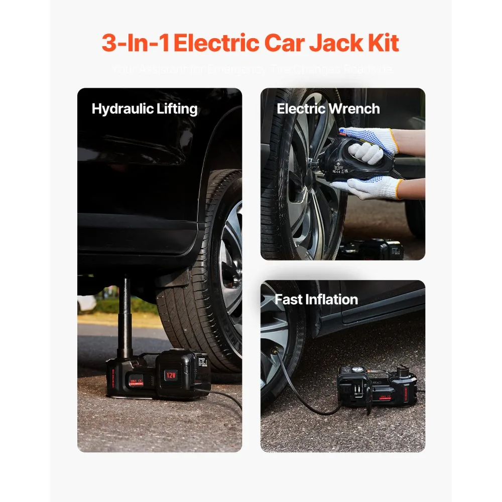 VEVOR 5 Ton Electric Scissor Jack with Impact Wrench in use