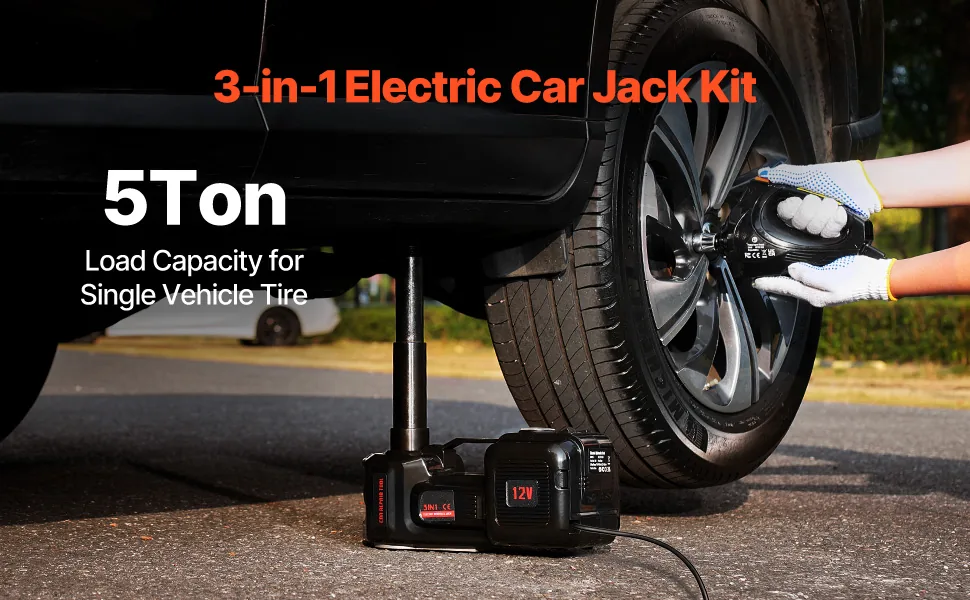 VEVOR 5 Ton Electric Scissor Jack with Impact Wrench overview