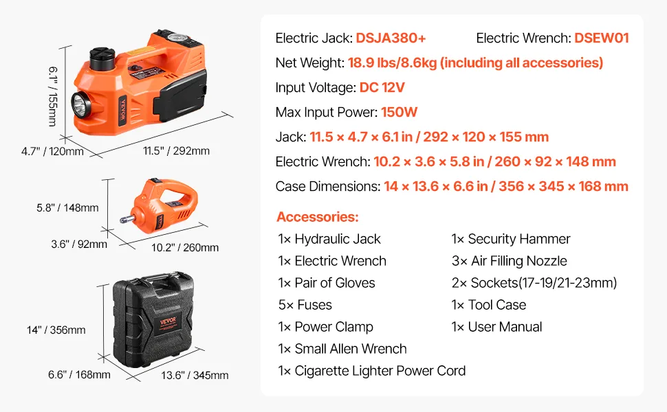VEVOR Electric Car Jack With Impact Wrench 5 Ton Orange feature 5
