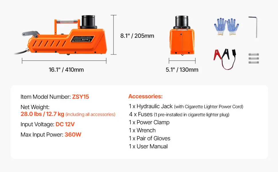VEVOR Electric Car Jack Without Impact Wrench 15 Ton Orange feature 5
