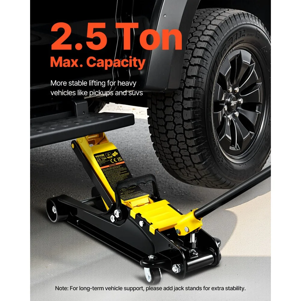 VEVOR floor jack lifting car in garage