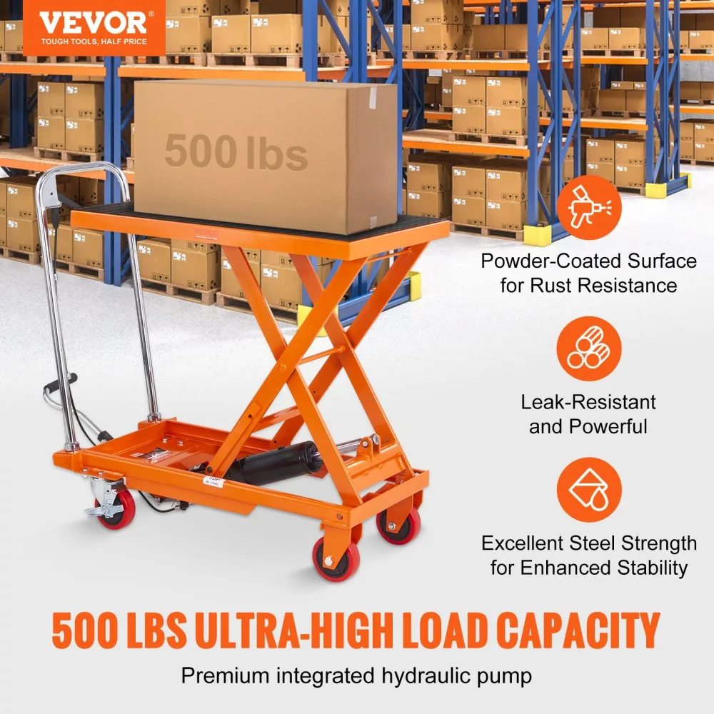 VEVOR Hydraulic Lift Table Cart Orange Single Scissor 500 lb product image 2