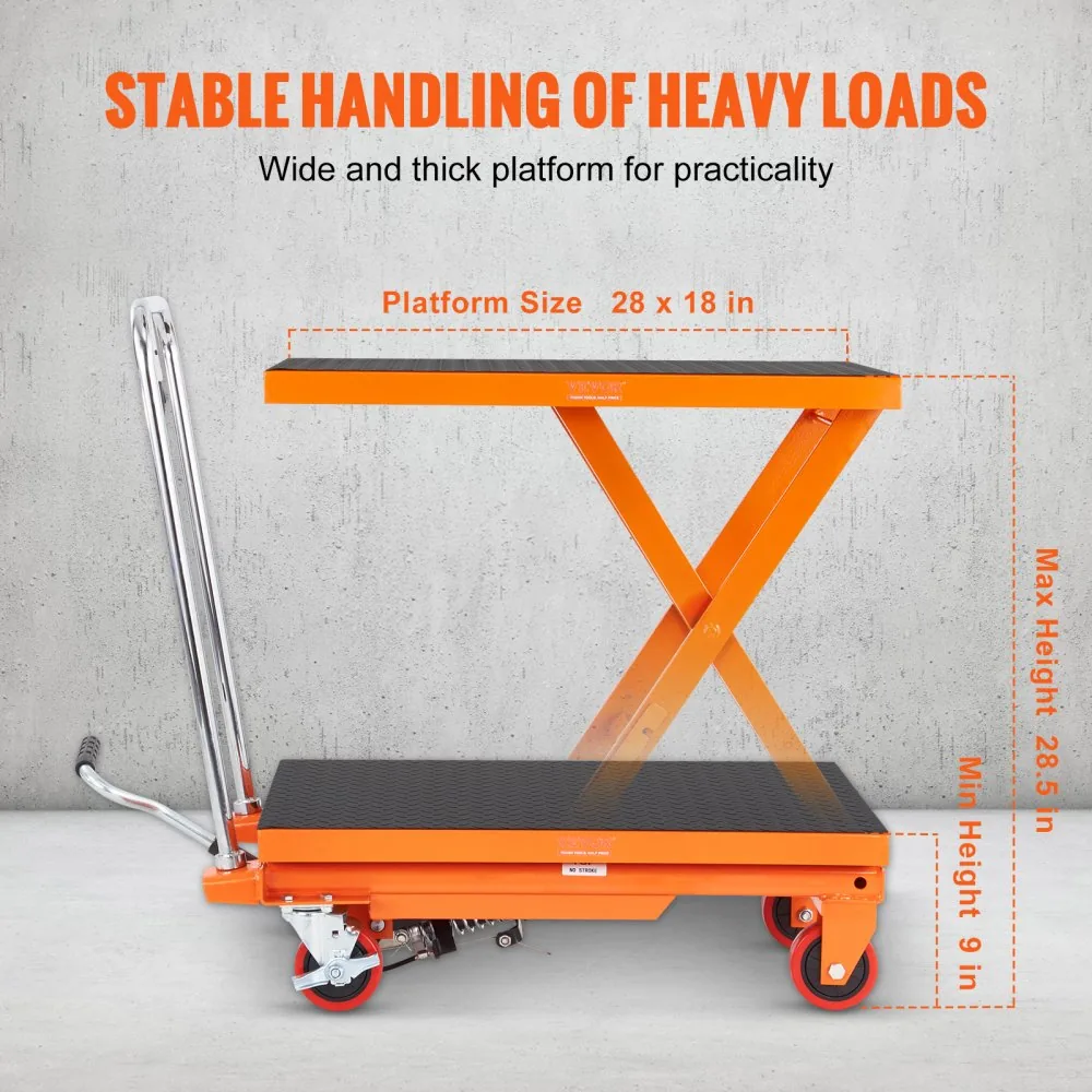 VEVOR Hydraulic Lift Table Cart Orange Single Scissor 500 lb product image 3