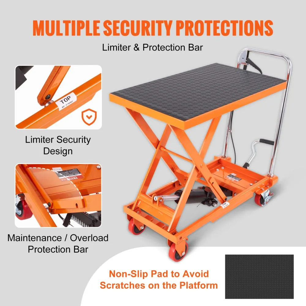 VEVOR Hydraulic Lift Table Cart Orange Single Scissor 500 lb product image 5