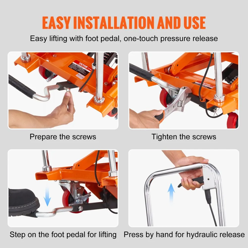 VEVOR Hydraulic Lift Table Cart Orange Single Scissor 500 lb product image 6