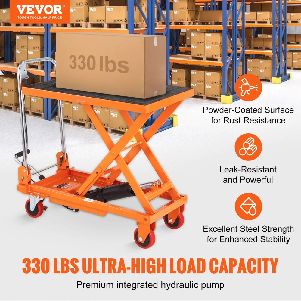 VEVOR Hydraulic Lift Table Cart Orange Single Scissor 330 lb product image 2