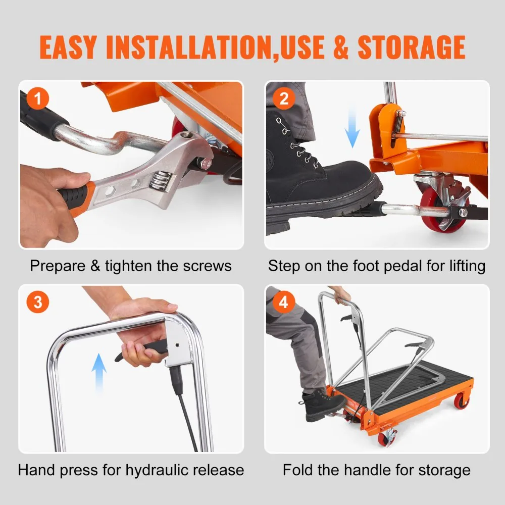 VEVOR Hydraulic Lift Table Cart Orange Single Scissor 330 lb product image 6
