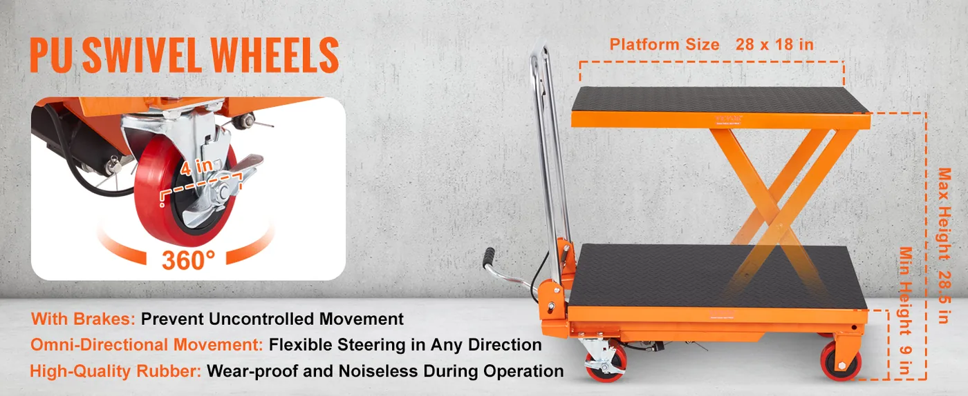 VEVOR Hydraulic Lift Table Cart Orange Single Scissor 330 lb feature 1