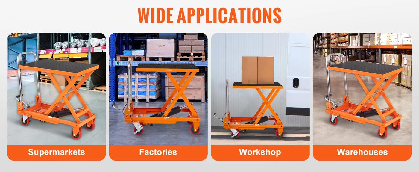 VEVOR Hydraulic Lift Table Cart Orange Single Scissor 330 lb feature 4