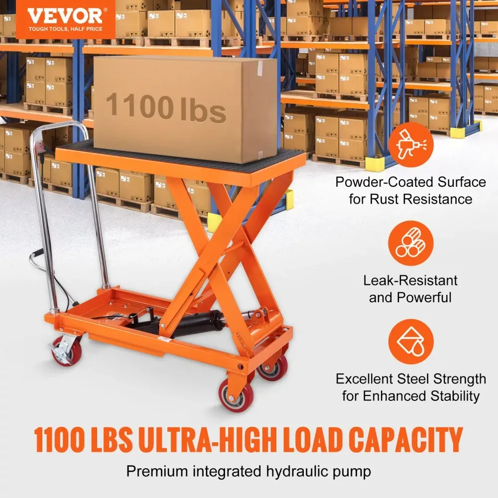 VEVOR Hydraulic Lift Table Cart Orange Single Scissor 1100 l product image 2