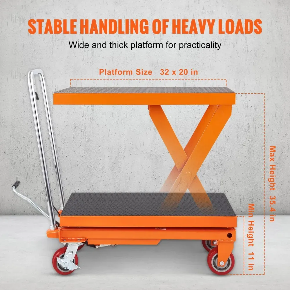 VEVOR Hydraulic Lift Table Cart Orange Single Scissor 1100 l product image 3