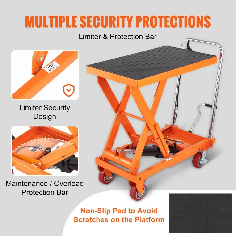 VEVOR Hydraulic Lift Table Cart Orange Single Scissor 1100 l product image 5