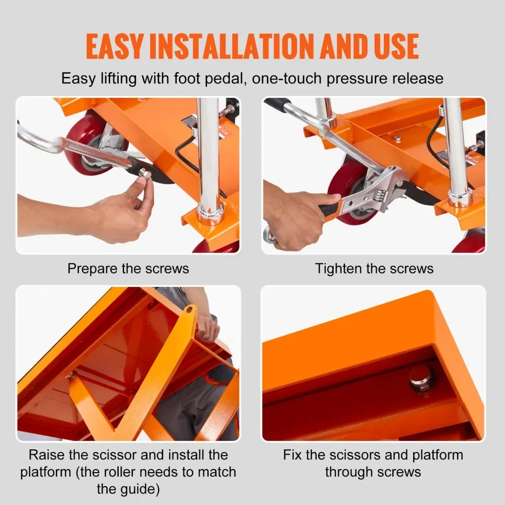 VEVOR Hydraulic Lift Table Cart Orange Single Scissor 1100 l product image 6