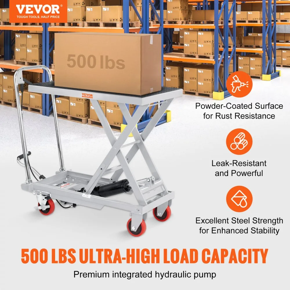 VEVOR Hydraulic Lift Table Cart Gray Single Scissor 500 lbs product image 2
