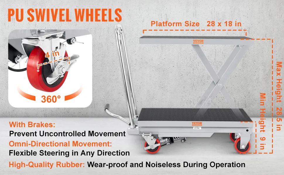 VEVOR Hydraulic Lift Table Cart Gray Single Scissor 500 lbs overview