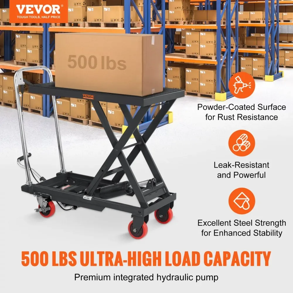 VEVOR Hydraulic Lift Table Cart Black Single Scissor 500 lbs product image 2