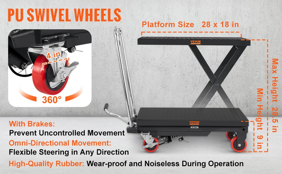 VEVOR Hydraulic Lift Table Cart Black Single Scissor 500 lbs overview