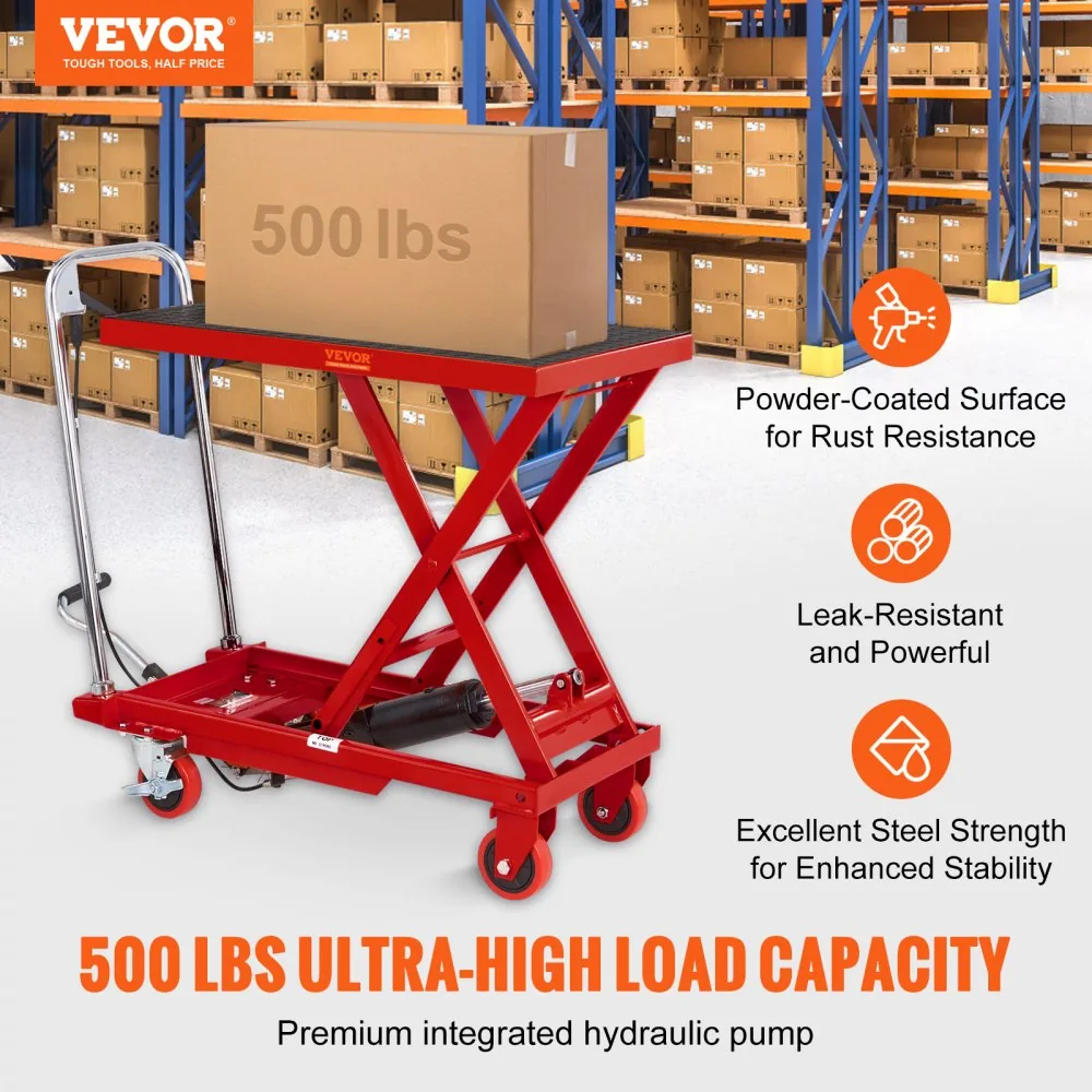 VEVOR Hydraulic Lift Table Cart Red Single Scissor 500 lbs product image 2