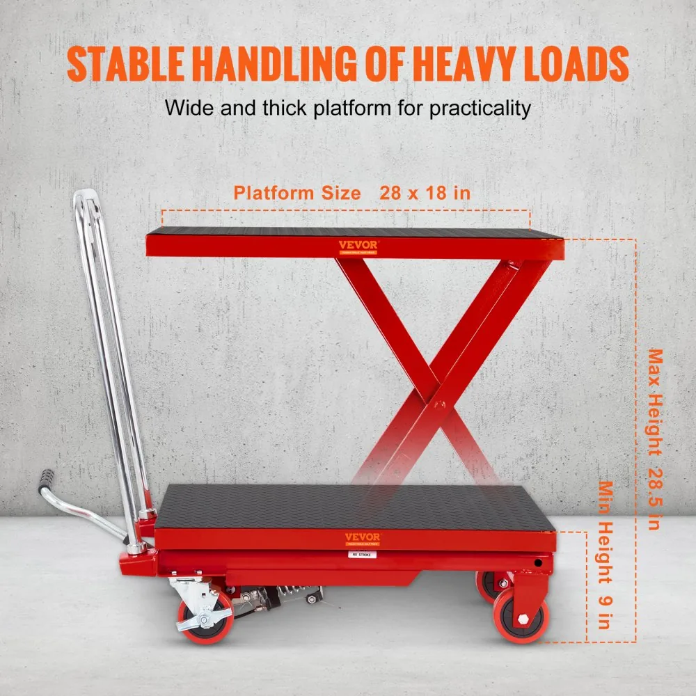 VEVOR Hydraulic Lift Table Cart Red Single Scissor 500 lbs product image 3