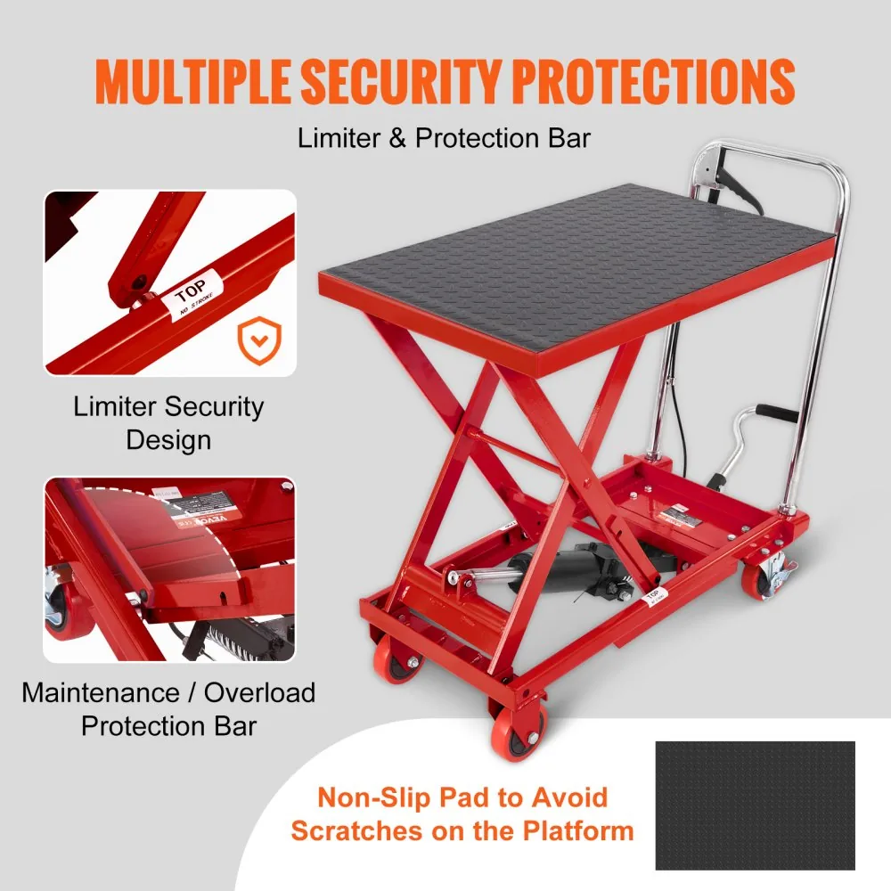 VEVOR Hydraulic Lift Table Cart Red Single Scissor 500 lbs product image 5