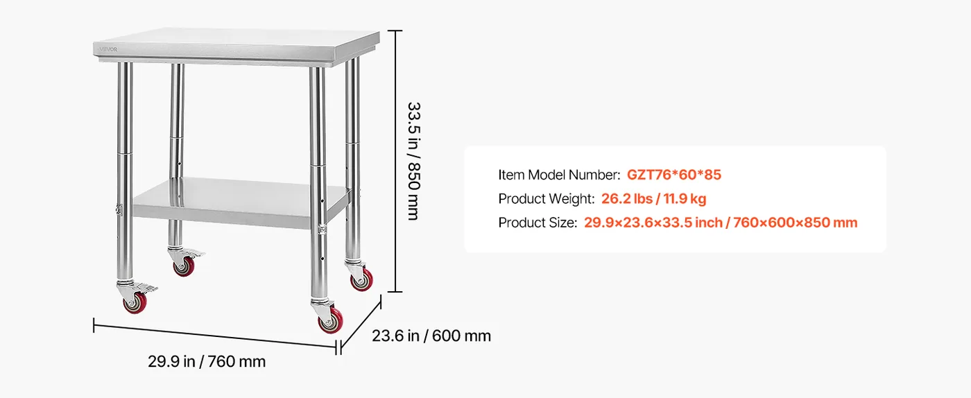 VEVOR Stainless Steel Table 24x30 inch feature 5