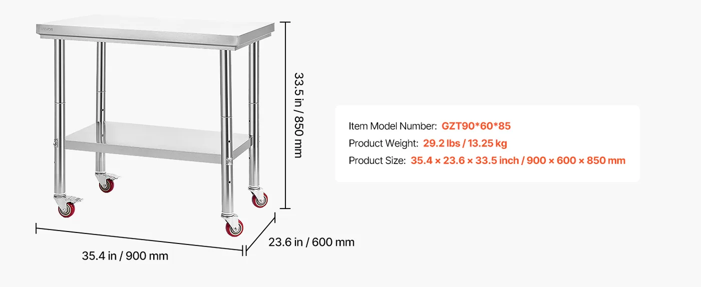VEVOR Stainless Steel Table 24 x 36 in feature 5