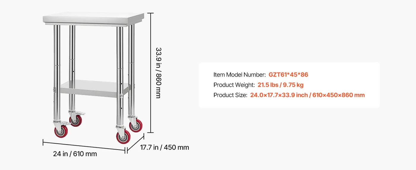 VEVOR Stainless Steel Table 24*18 in feature 5
