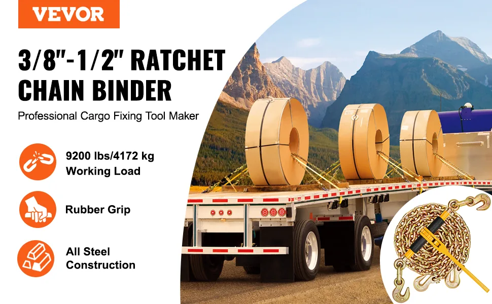 VEVOR Chain and Binder Kit 6600 lbs 2 Sets 3/8-1/2 inch overview