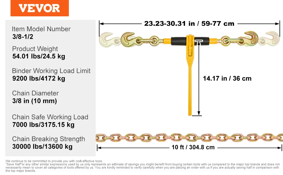 VEVOR Chain and Binder Kit 6600 lbs 2 Sets 3/8-1/2 inch feature 5