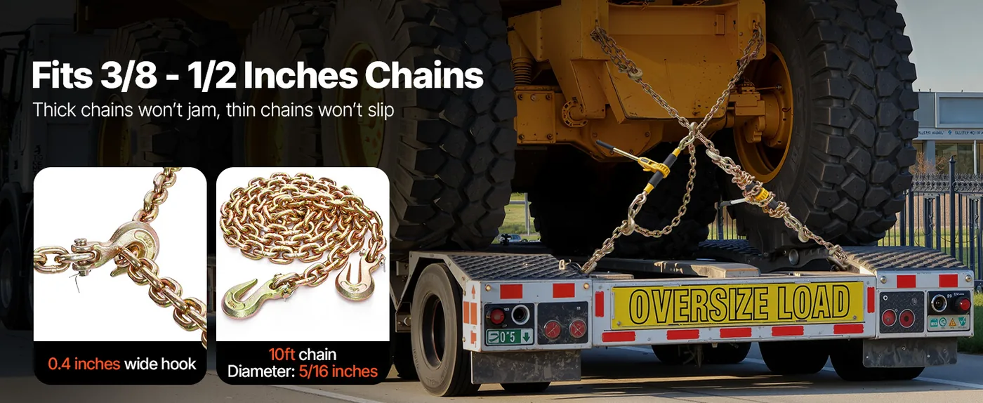 VEVOR Ratchet Chain Binder 5400 lbs 2 Sets 5/16-3/8 inch Dual Chain Compatibility