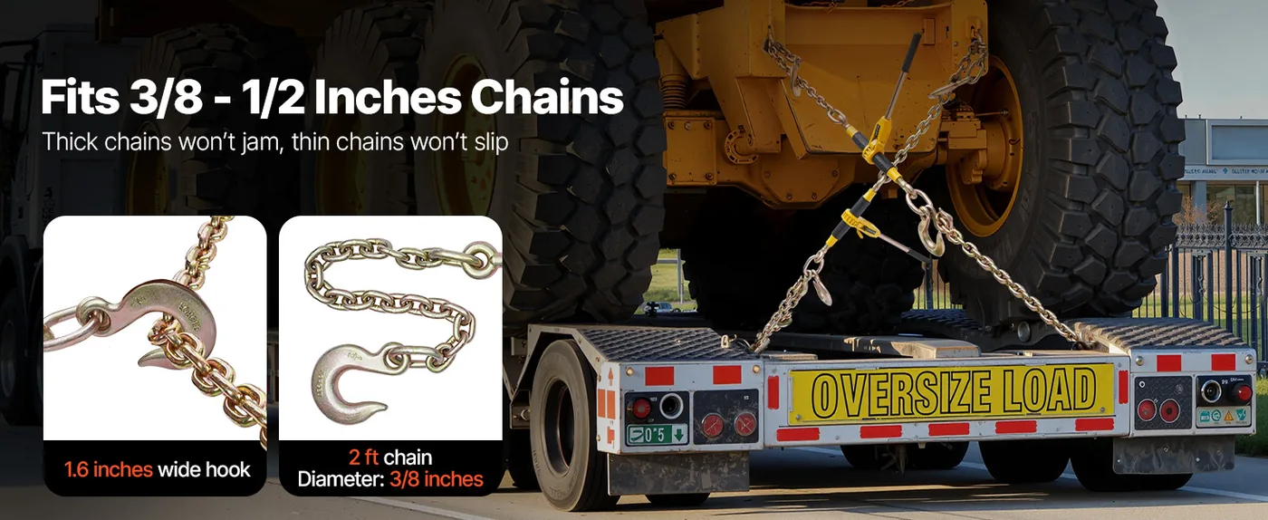 VEVOR Ratchet Chain Binder 7100 lbs 2 Sets 3/8-1/2 inch Dual Chain Compatibility