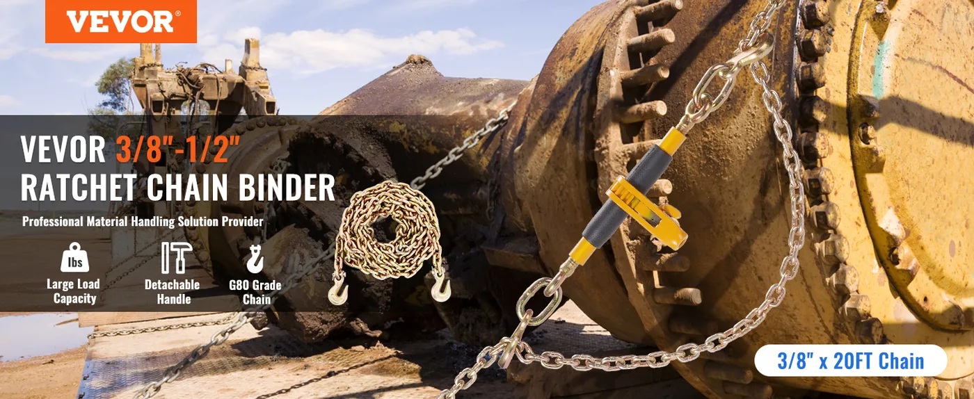 VEVOR Ratchet Chain Binder 2PCS 12000lbs 2 Sets 3/8-1/2 inch overview