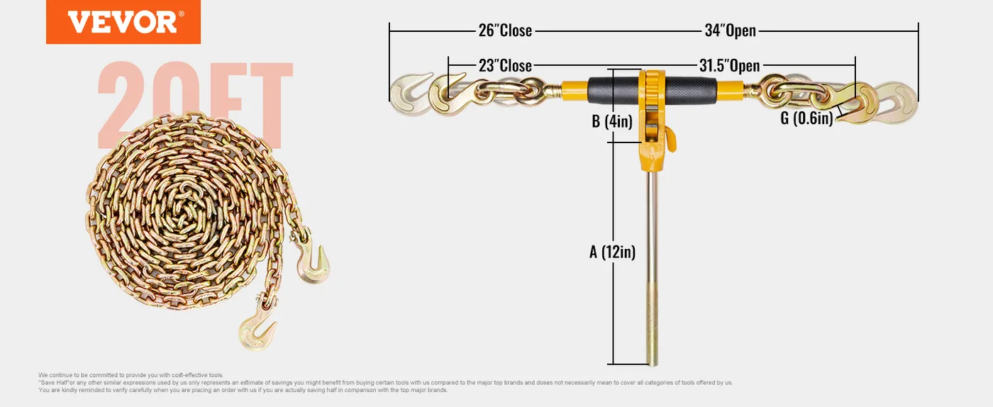 VEVOR Ratchet Chain Binder 2PCS 12000lbs 2 Sets 3/8-1/2 inch feature 5